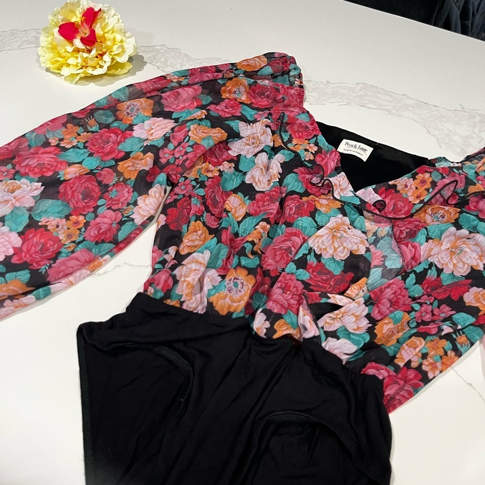 Peace Love World Floral Bodysuit - Multicolor and Black - Picture 4 of 10